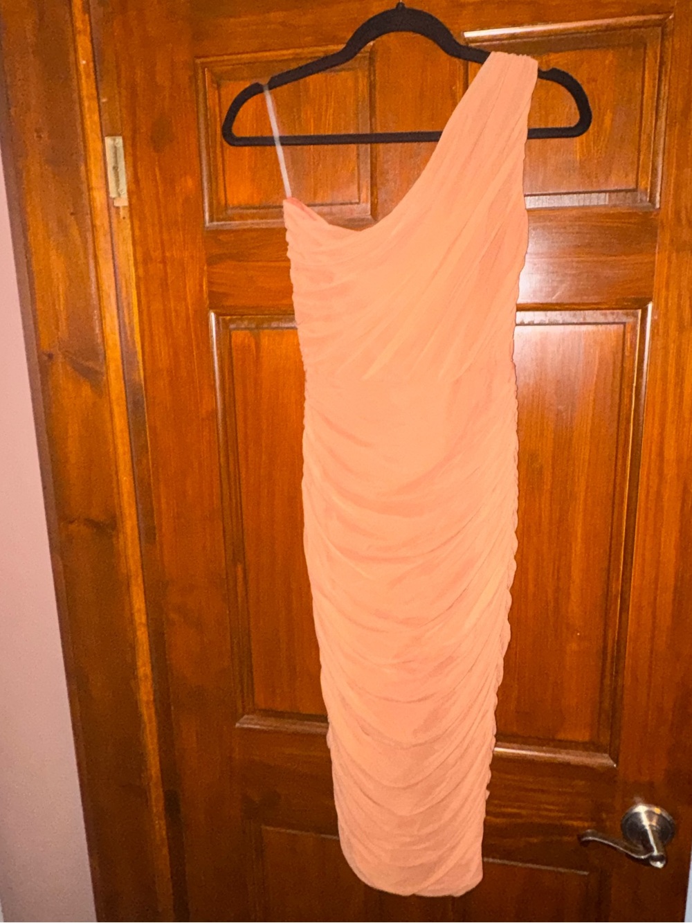 Nookie One-Shoulder Ruched Dress in Peach